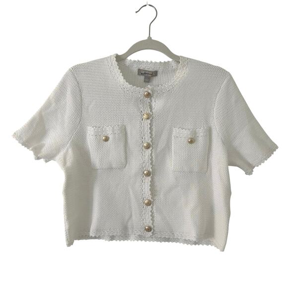 J. Crew Women's Short Sleeve Gold Button Sweater Lady Jacket L Large New - Picture 2 of 11